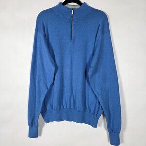 Peter Millar Cotton Cashmere Blend Knit 1/4 Zip Mens XL Long Sleeve Blue Sweater